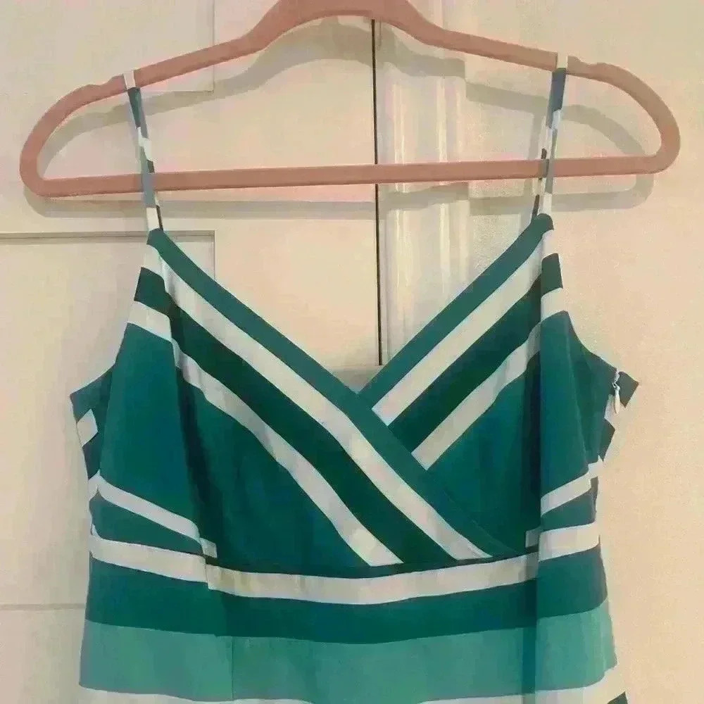 Ann Taylor Blue and Green V Neck Spaghetti Strap Mini Dress- Size 6 EUC - Picture 3 of 6